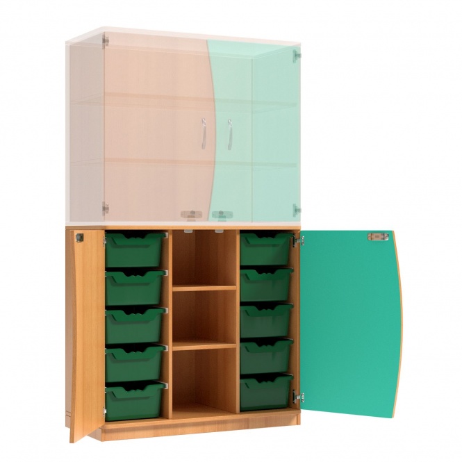 Wellentüren-Unterschrank, 99 cm hoch, 105x50 cm (B/T), Tür rechts aquagrün,